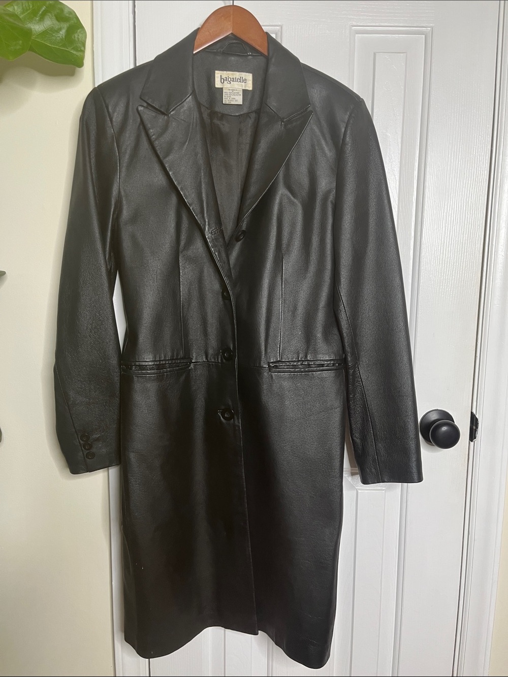 Black Leather Trench Coat Vintage Y2K Bagatelle Size Medium